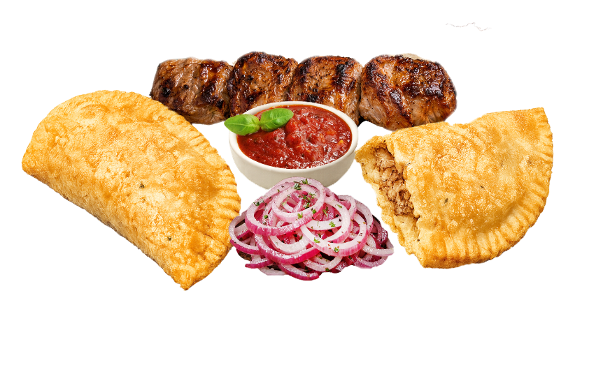 Mixbox mit zwei Mini-Tschebureki und Schaschlik